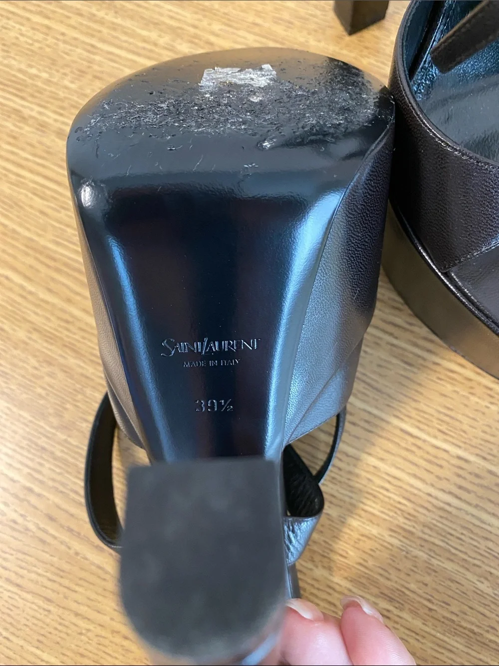 Saint Laurent Black Leather Platform Sandals with Straps